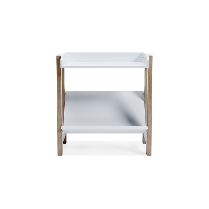 Arid Bookshelf Side Table, 29 Inch, Gallery Rail, Light Brown, White - Benzara