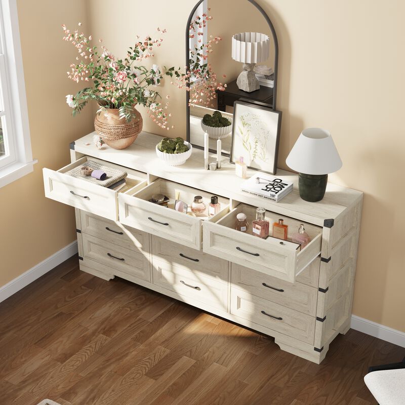FUFU&GAGA 12-Drawer Dresser, Wood Storage Cabinet, Large dresser for Bedroom, Living Room, Hallway (69.1" W x 35.7" H x 15.9" D), White