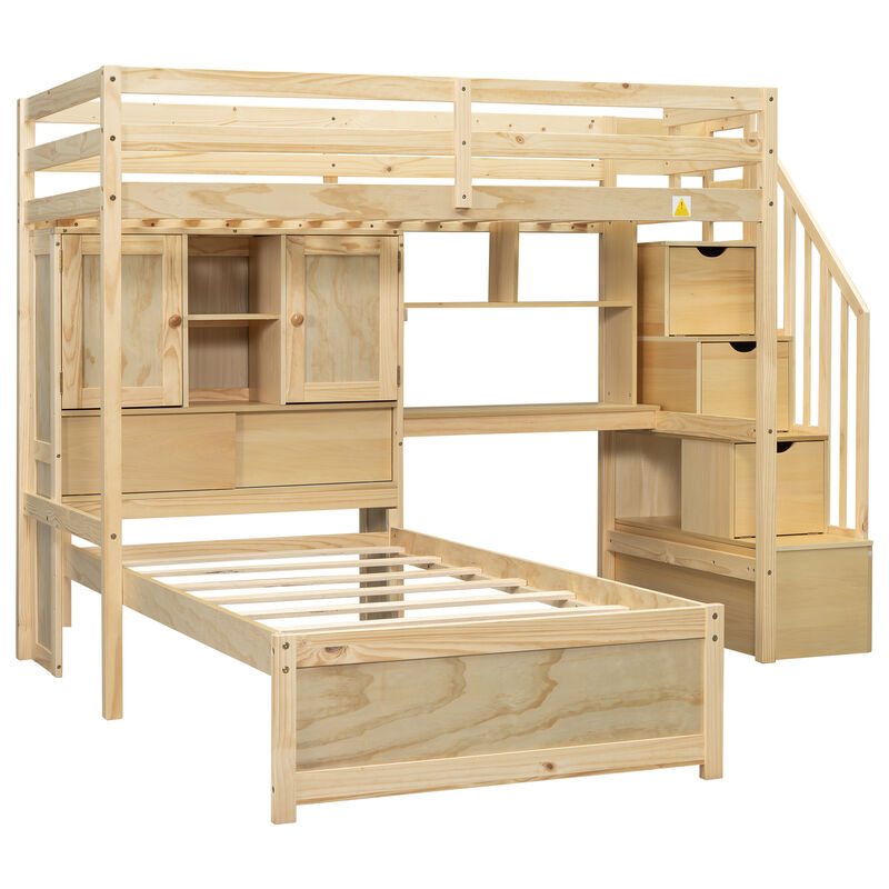 Merax Loft Bed with Built-in Desk and Staircase
