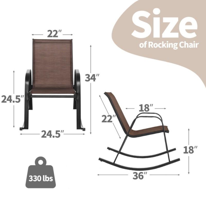 Hivvago Set of 2 Metal Patio Rocking Chair with Breathable Seat Fabric