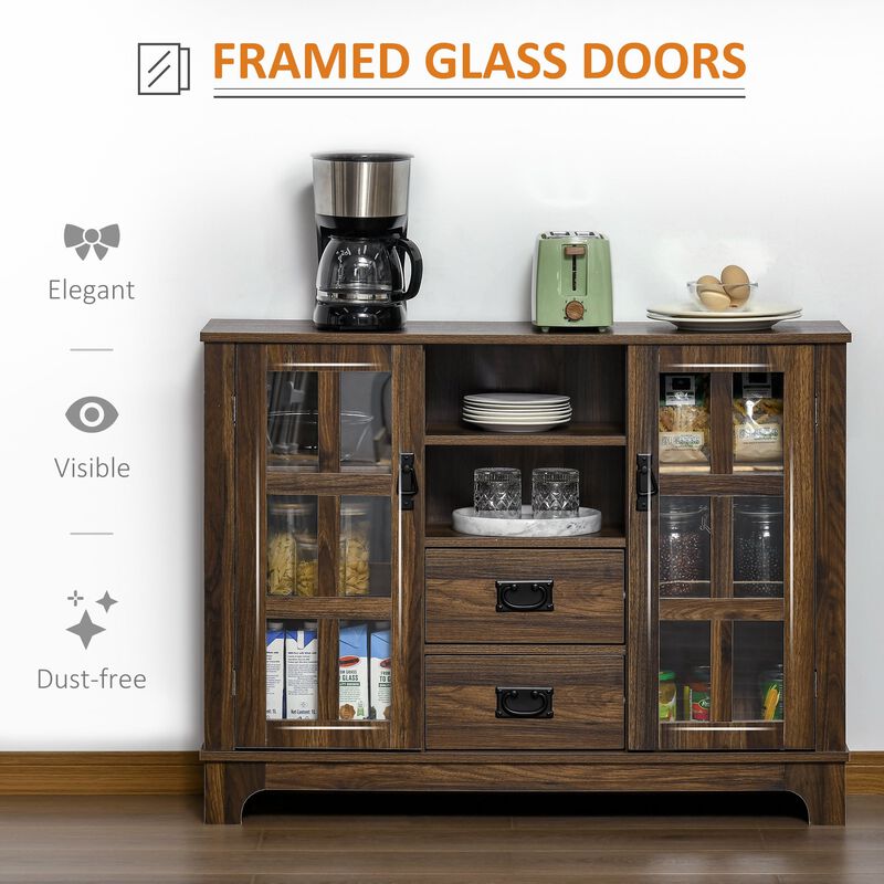 Walnut Dining Storage: Kitchen Sideboard with Glass Door & Drawers