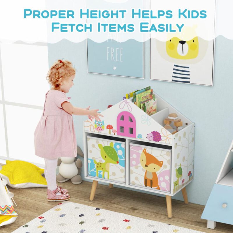 Hivvago Kids House-shaped Bookshelf with 2 Storage Bins for Kids Room Playroom-White
