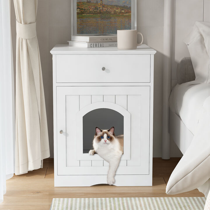 Streamdale Wooden Cat Litter Box Enclosure with Drawer & Side Table