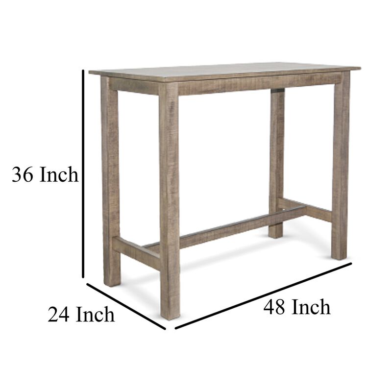 Rena Counter Table, 48 Inch Rectangular Beige Pebble Mahogany Wood - Benzara