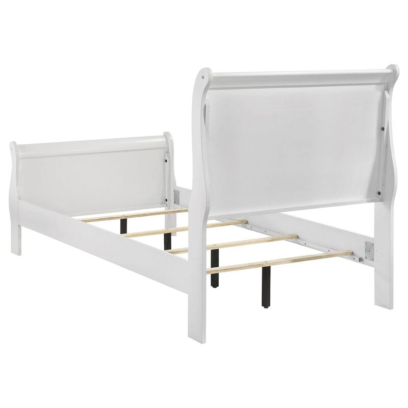 Nim Twin Size Bed, Sleigh Panel Headboard Design, White, Low Profile - Benzara