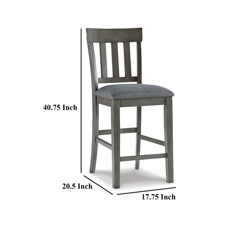 Haly Counter Height Chair Set of 2, Gray Solid Wood Frame and Fabric - Benzara