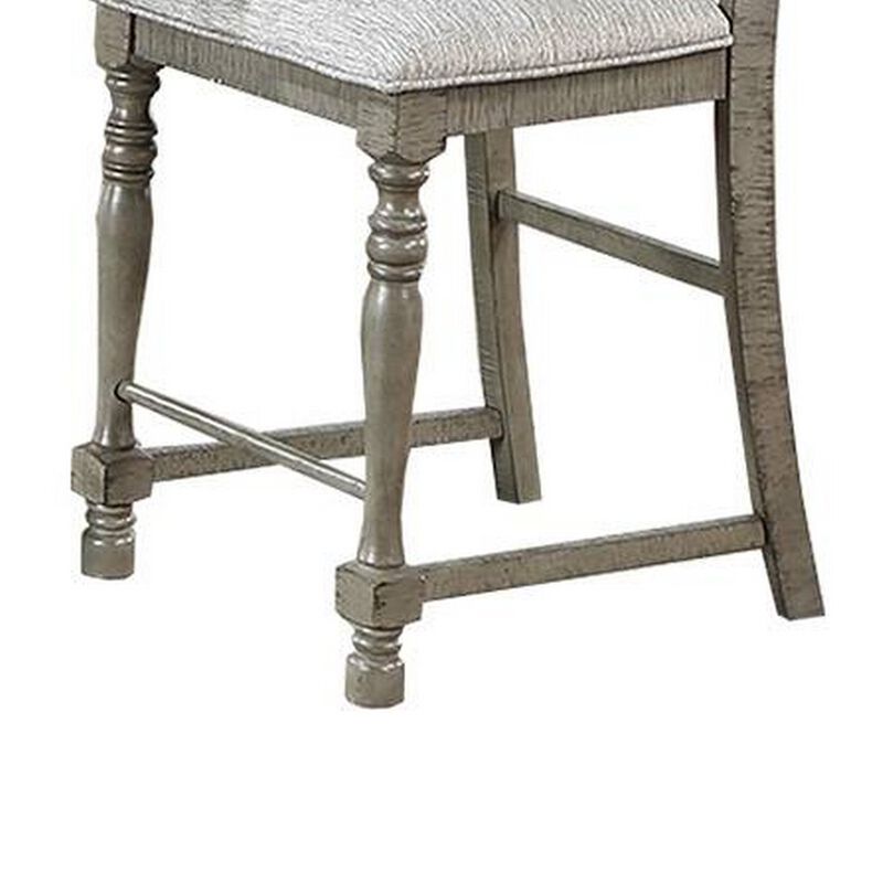 Rizi Counter Height Chair Set of 2, Carved Legs, Open Slats, Gray Wood - Benzara