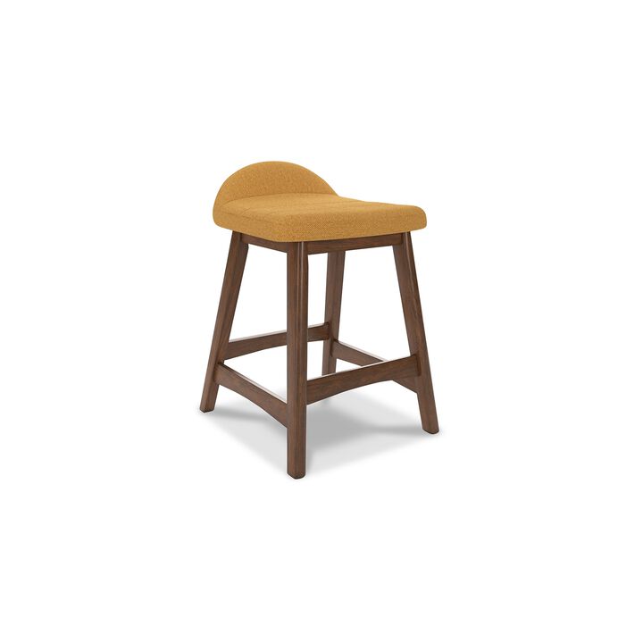 Jeyn Counter Stool with Footrest Set of 2, Brown Hardwood, Yellow Seat - Benzara