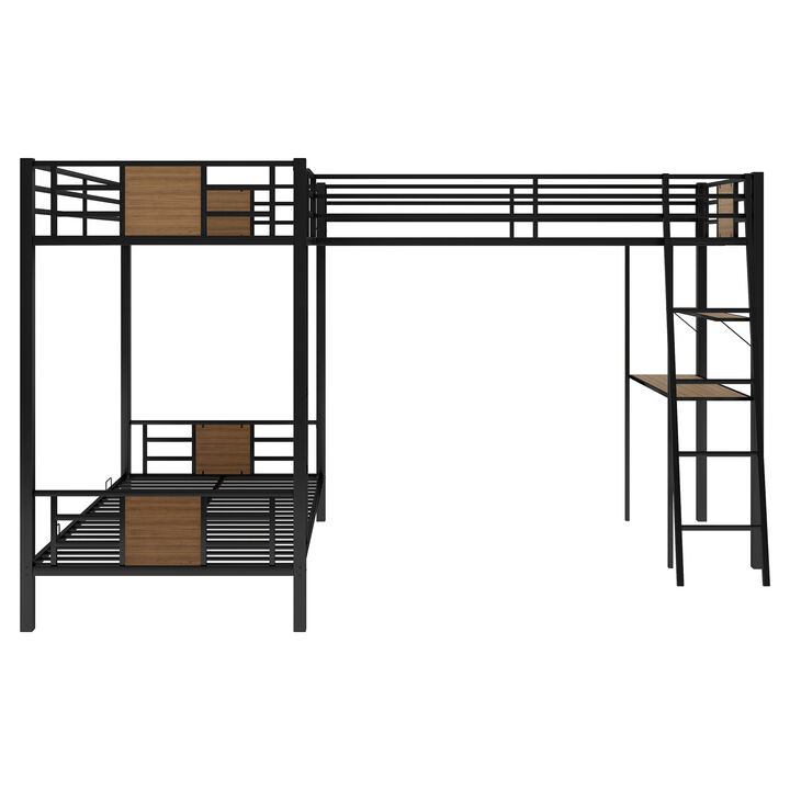 Merax  L-Shaped Bunk Bed Loft Bed with Desk and Shelf