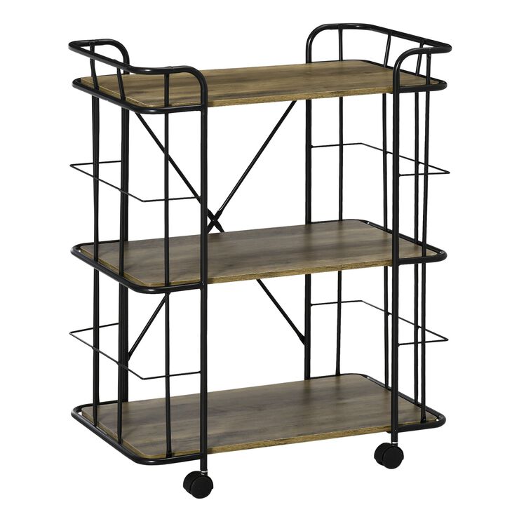 Natural Kitchen Helper: 32" Rolling Utility Cart with 3-Tier Shelf