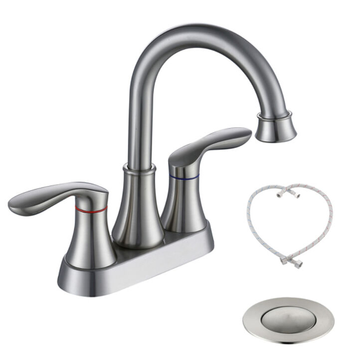 Bathroom Faucet, 2-Handle Vanity Sink Tap with Pop-Up Drain & Supply Lines