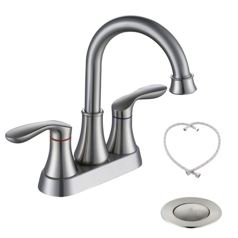 Bathroom Faucet, 2-Handle Vanity Sink Tap with Pop-Up Drain & Supply Lines