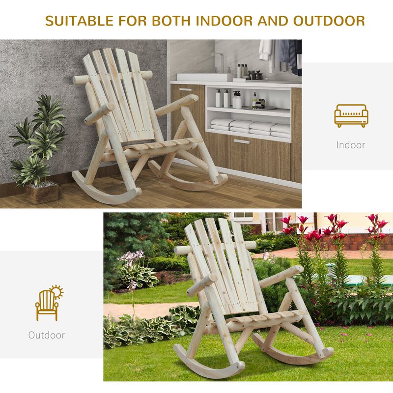 Natural Porch Rocker: Wooden Adirondack Chair with Slatted Design