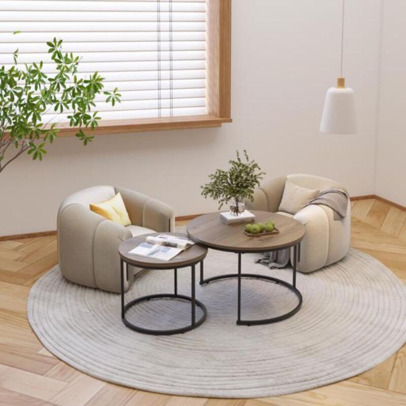 Nesting Coffee Table Set of 2 Modern Space-Saving Accent for Living Room or Lounge