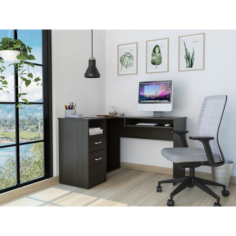 Glendale 2-Drawer 1-Shelf L-Shaped Computer Desk Black Wengue