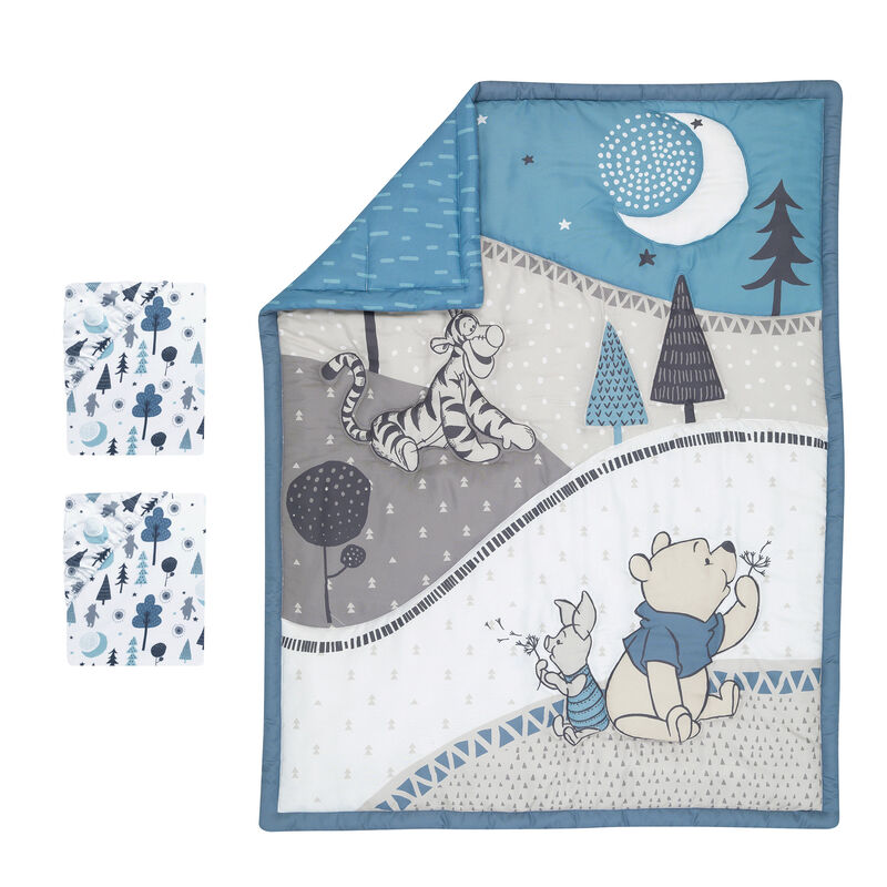 Lambs & Ivy Disney Baby Forever Pooh Blue/Gray 3-Piece Mini Crib Bedding Set