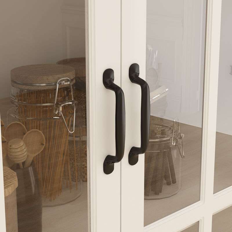 White Wooden MDF ( 31.5 in. W) Sideboard, Accent Storage Cabinet, Food Pantry with 4 Tempered Glass Doors and 5 Shelves