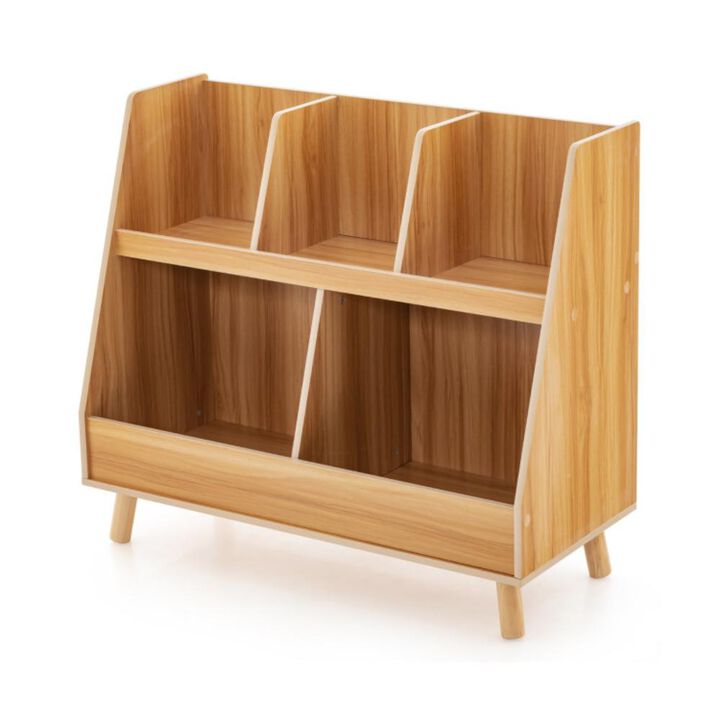 Hivvago 5-Cube Kids Bookshelf and Toy Organizer with Anti-Tipping Kits-Natural