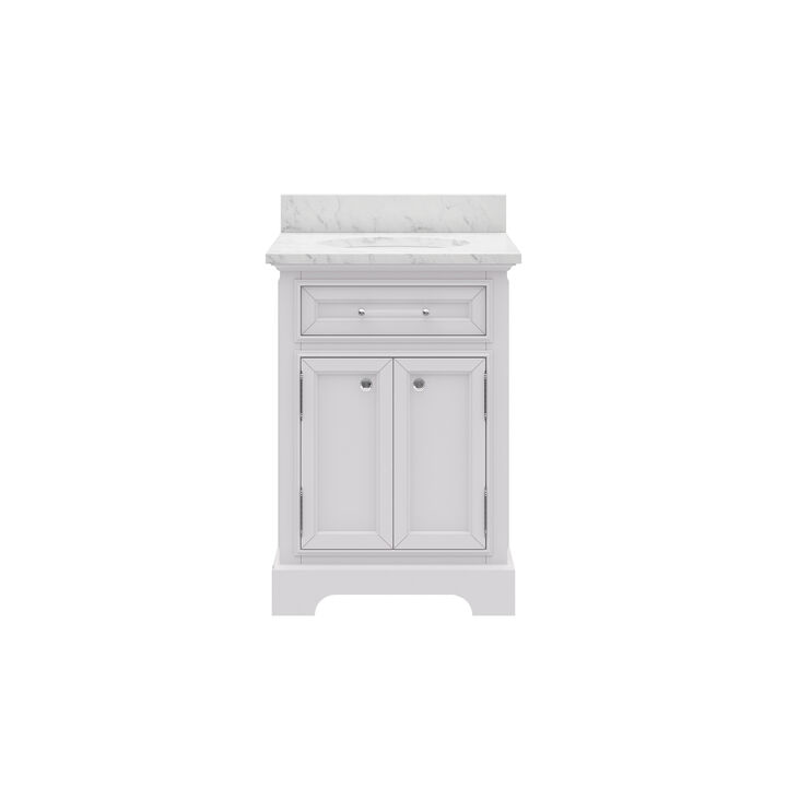 Derby 24 In. Single Sink Carrara White Marble Countertop Bath Vanity In Pure White