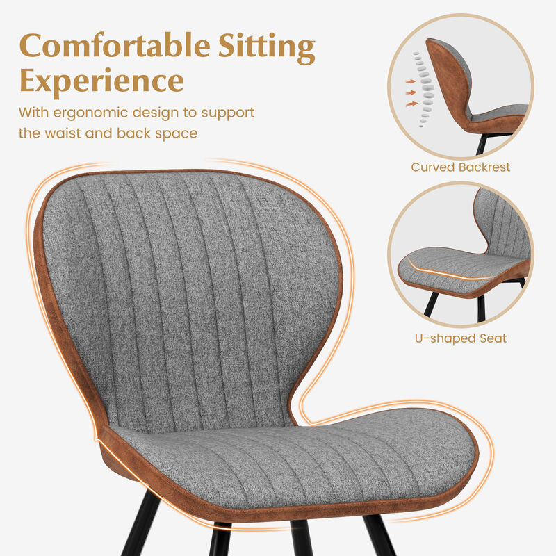 Set of 2 Armless Dining Chair Modern Accent Chairs with Curved Backrest