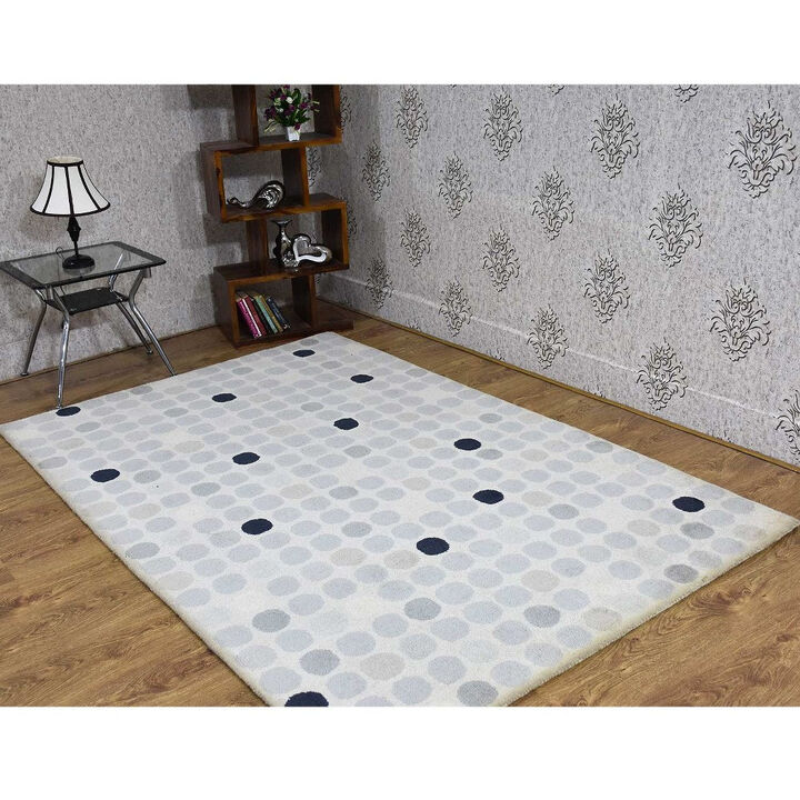 RUGSOTIC CARPETS HAND TUFTED WOOL ECO-FRIENDLY AREA RUGS  - 5'x7'6'', Rectangle Shape, Cream, Contemporary Modern Design, High Pile Handmade Anti Skid Area Rugs for Living Room, Bed Room (K03102)