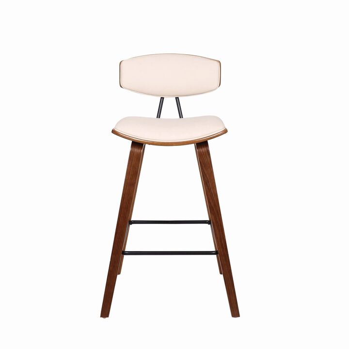 Mid Century Top Padded Back Counter Barstool, Cream-Benzara