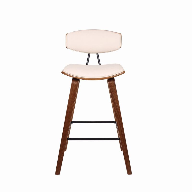 Mid Century Top Padded Back Counter Barstool, Cream-Benzara