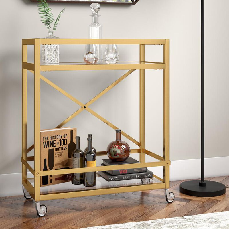 Hudson&Canal Wilson 30'' Wide Rectangular Bar Cart in Brass