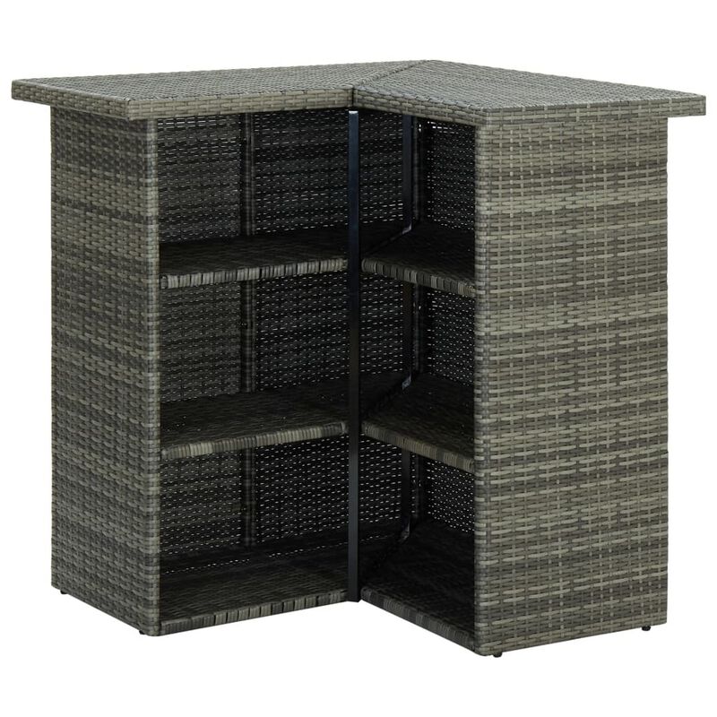 Shiro Outdoor Modular Corner Bar Table, 3 Shelf, Gray Rattan, 41 Inch - Benzara
