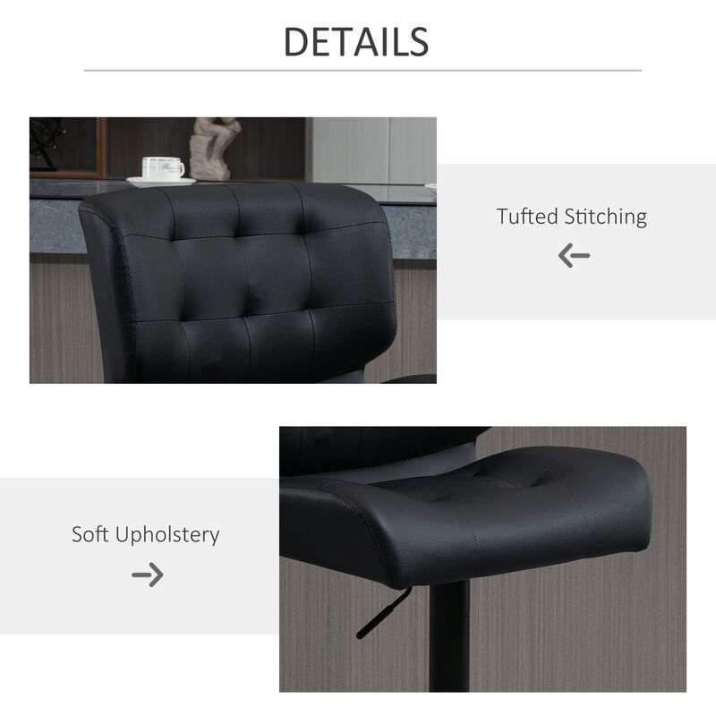 Black Bar Seating: Set of 2 Adjustable Stools with Padded Cushions