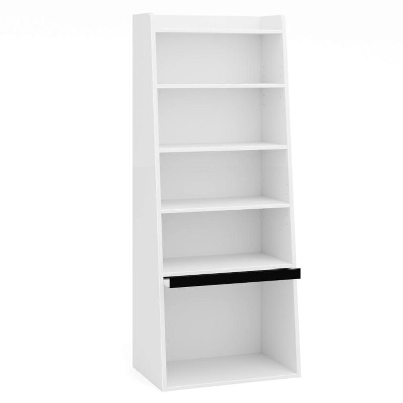 Hivvago 6-Tier Bookcase Freestanding Ladder Bookshelf with 2 Adjustable Shelves and Flip Up Door