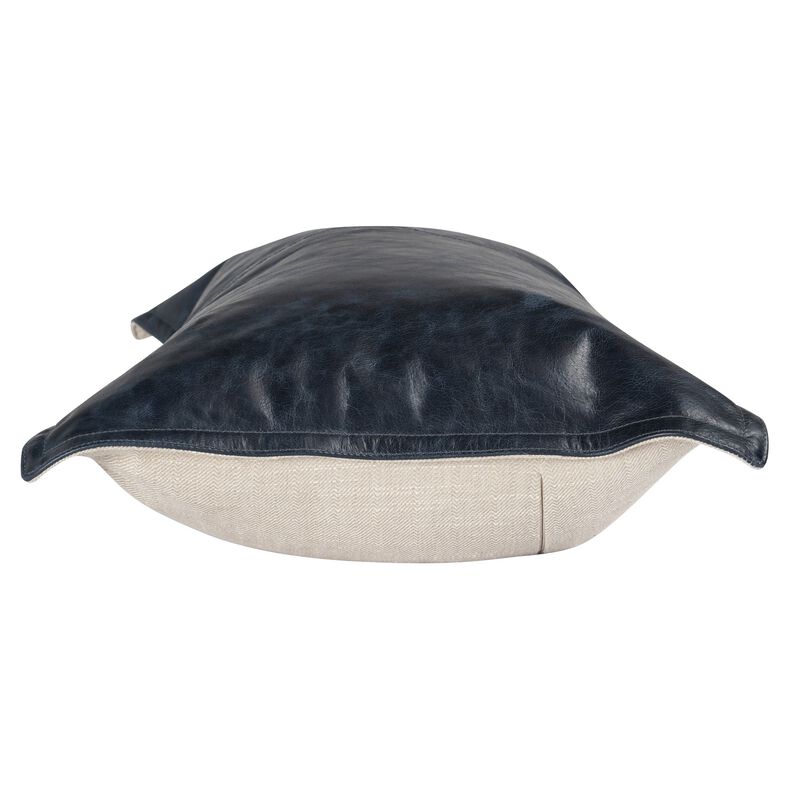 Norm 14 x 26 Lumbar Accent Throw Pillow, 4 Pieced Design, Soft Blue Leather-Benzara