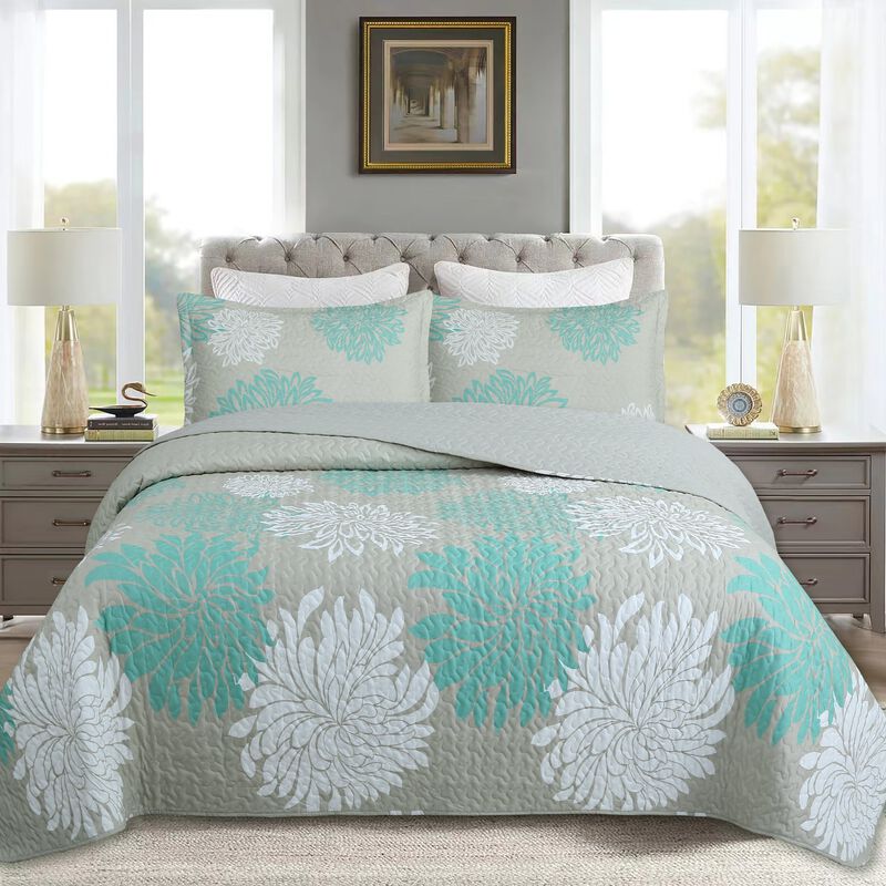 Marcielo 3 Piece Chrysanthemum Pattern Quilt Set Lightweight Bedspread Set Queen