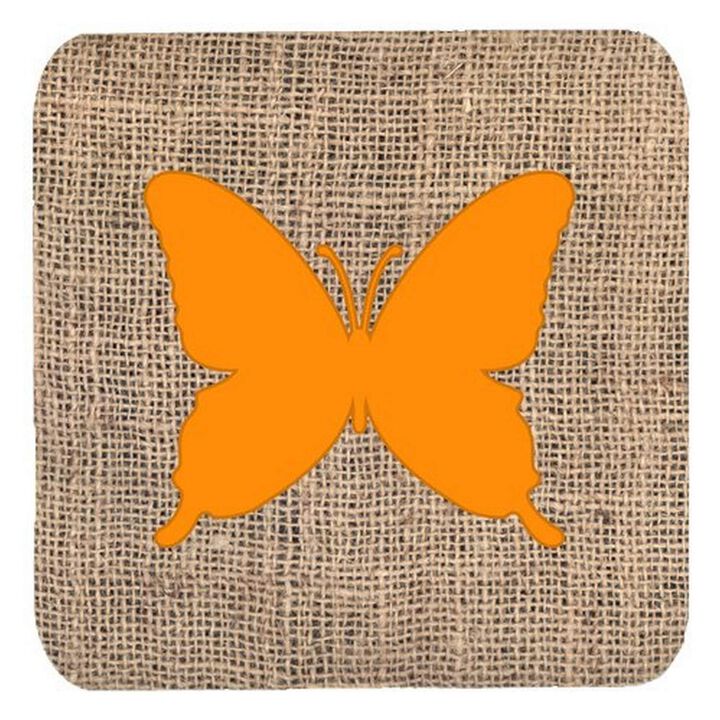 Caroline's Treasures BB1046-BL-OR-FC Butterfly Burlap and Orange Foam Coasters (Set of 4), 3.5 H x 3.5 W, Multicolor