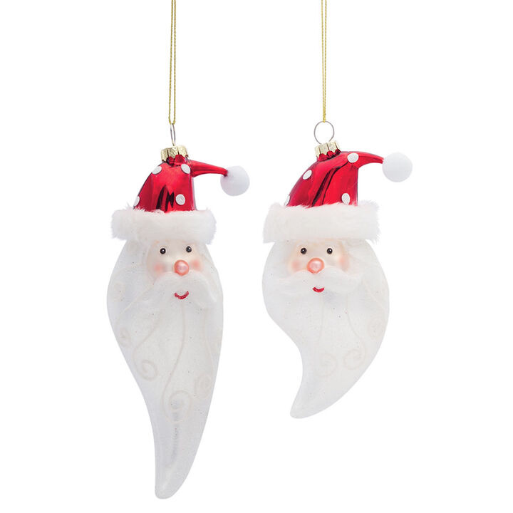 Santa Head Ornament (Set of 6) 6.25"H, 7"H Glass