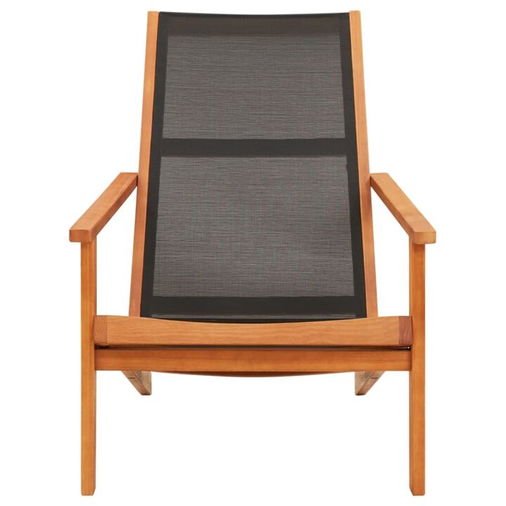 vidaXL Patio Lounge Chair Black Solid Wood Eucalyptus and Textilene