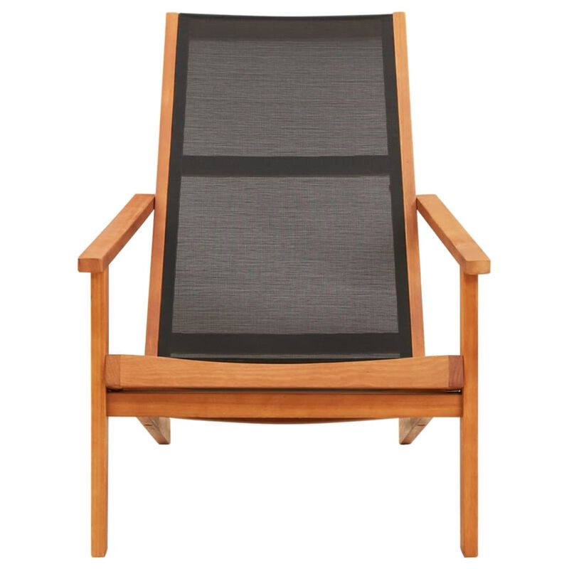 vidaXL Patio Lounge Chair Black Solid Wood Eucalyptus and Textilene