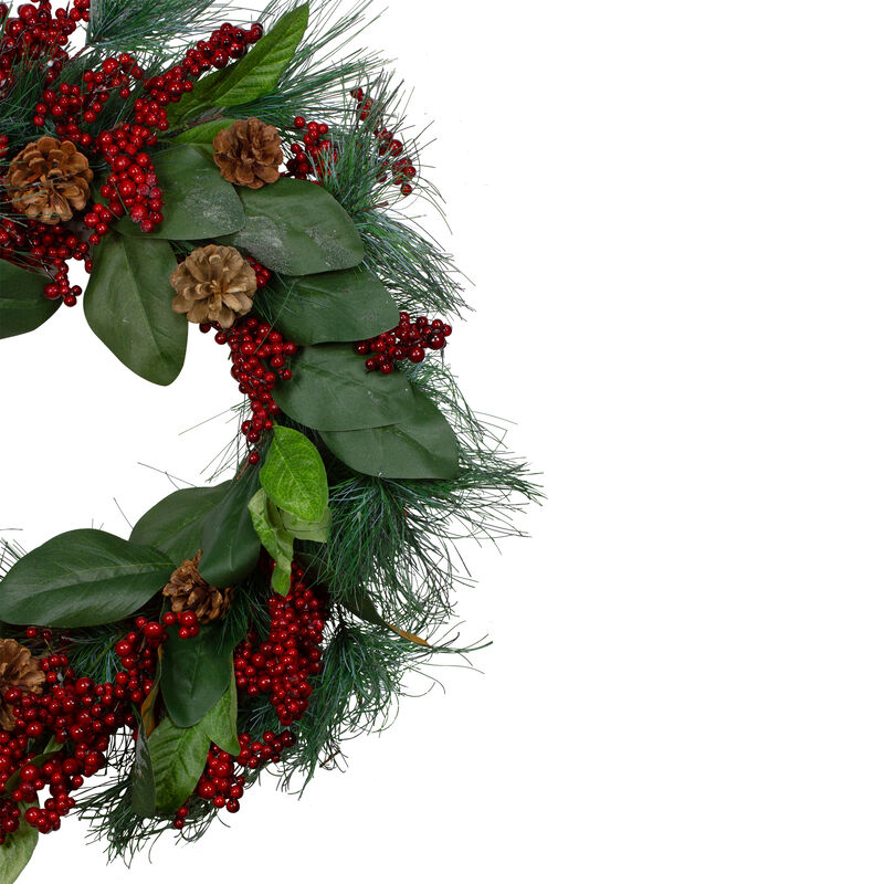 Leaves  Berry and Pine Needle Artificial Christmas Wreath - 24-Inch  Unlit