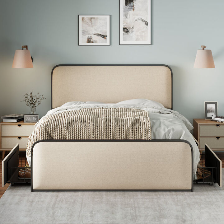 Merax Modern Metal Platform Bed Frame with 4 Storage Drawers