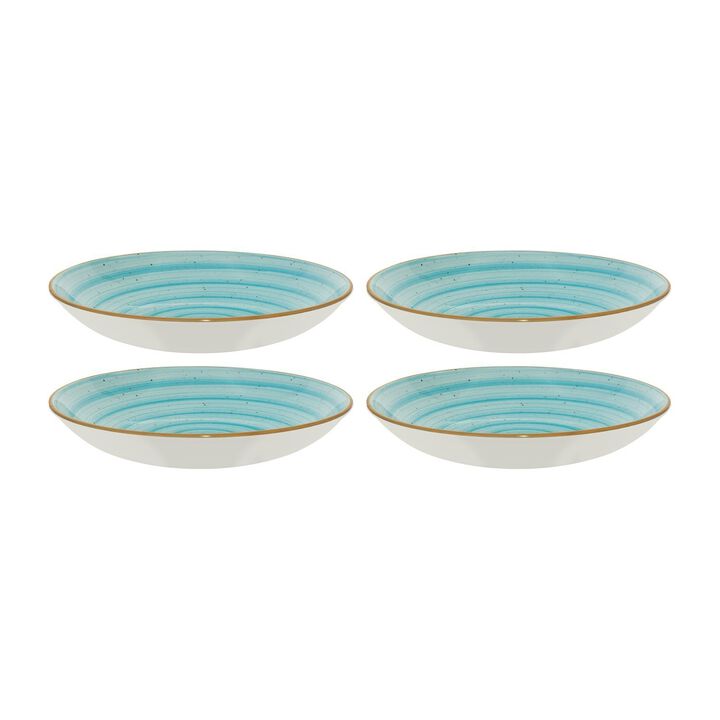 Aqua dia.9" h:2" 34 oz. Round Blue Porcelain Bowl (Set of 4)
