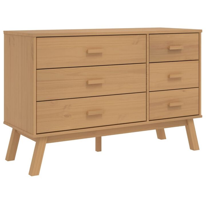Sideboard Cabinet Dresser, 6 Drawers, Modern 44 Inch Brown Solid Wood - Benzara