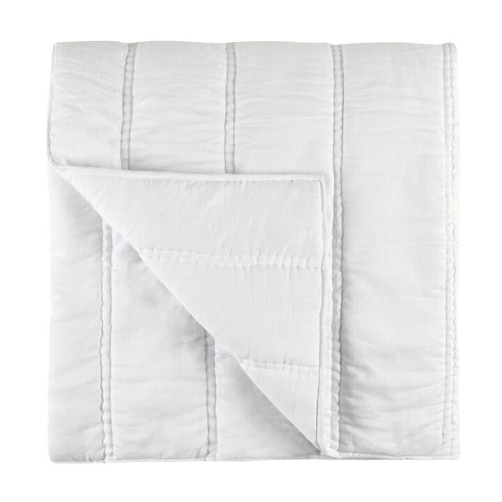 Rawi King Size Quilt, White Sustainable Ramie Cotton, Channel Stitched - Benzara