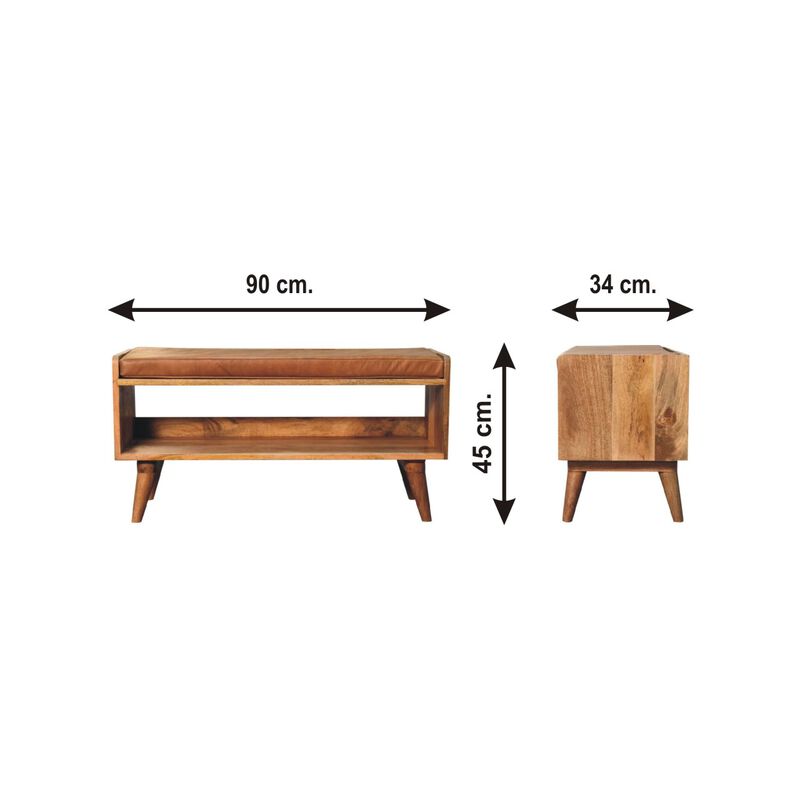 Artisan Furniture  Solid WoodOak-ish Bench with Tan Leather Seat-pad