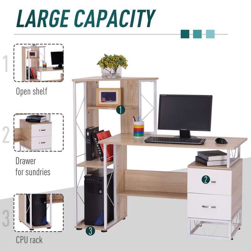 Multitasking Desk: 52" White Computer Workstation with Storage Tower