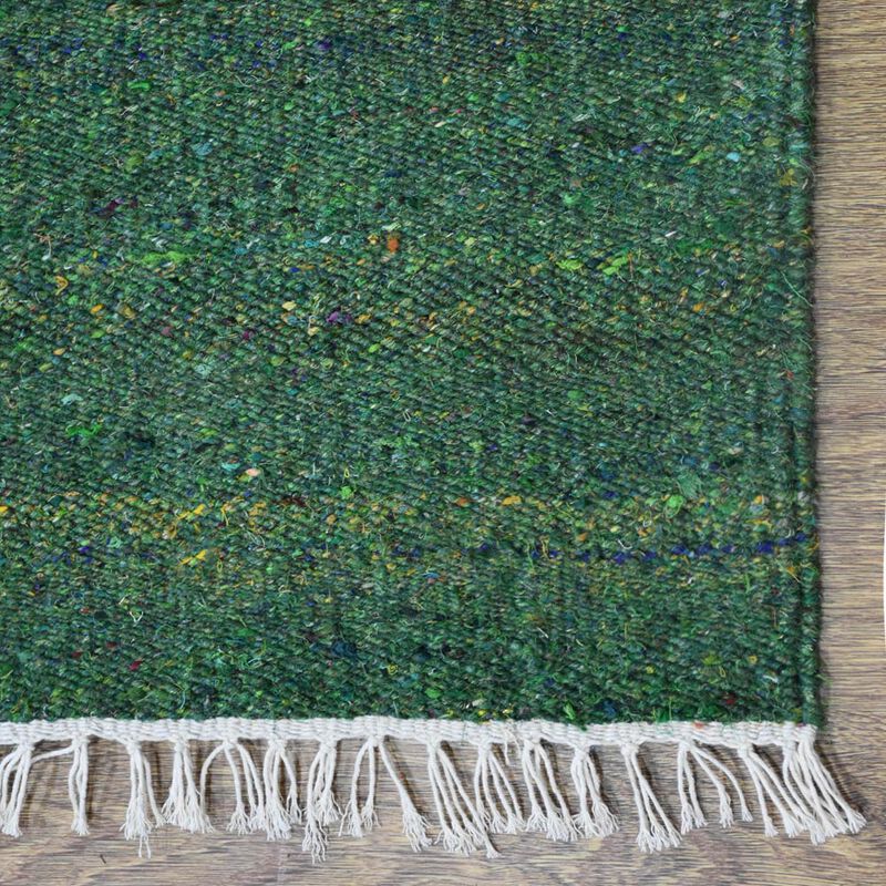 RUGSOTIC CARPETS HAND WOVEN FLAT WEAVE KILIM COTTON & POLYESTER ECO-FRIENDLY AREA RUGS  - 2'6"x8', Runner Shape, Dark Green Color, Solid Plain Design, Low Pile  Handmade Area Rugs (DCP111)