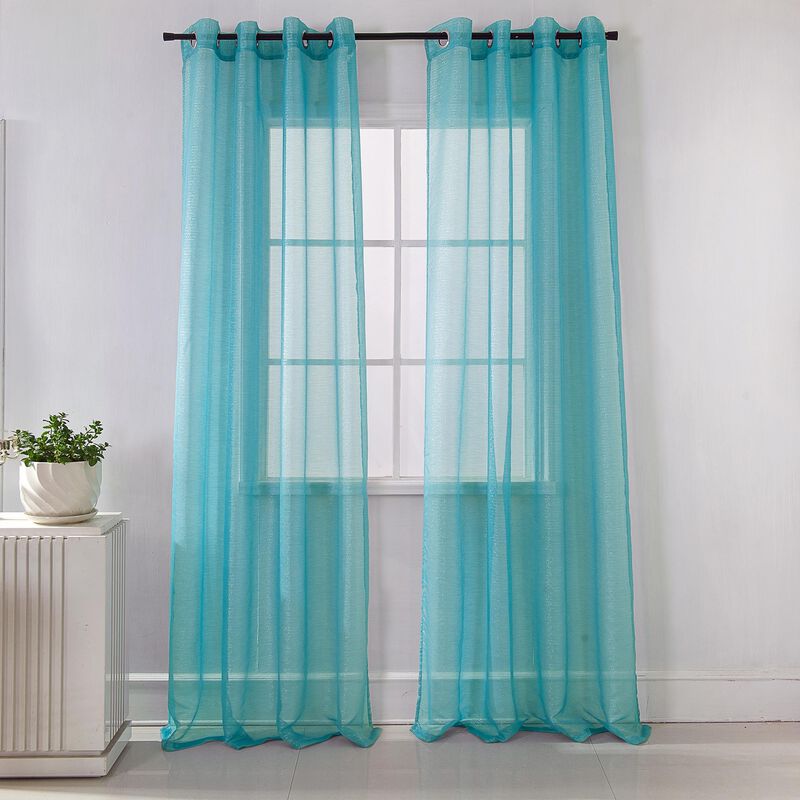 Lonnie 2-Piece Room Darkening Grommet Curtain 38" x 84" Aqua by Rt Designers Collection