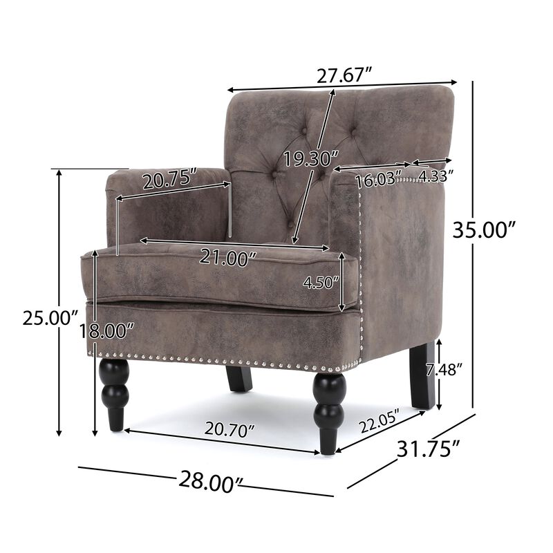 Lit Accent Chair with Gray Fabric Microfiber, Button Tufted Design - Benzara