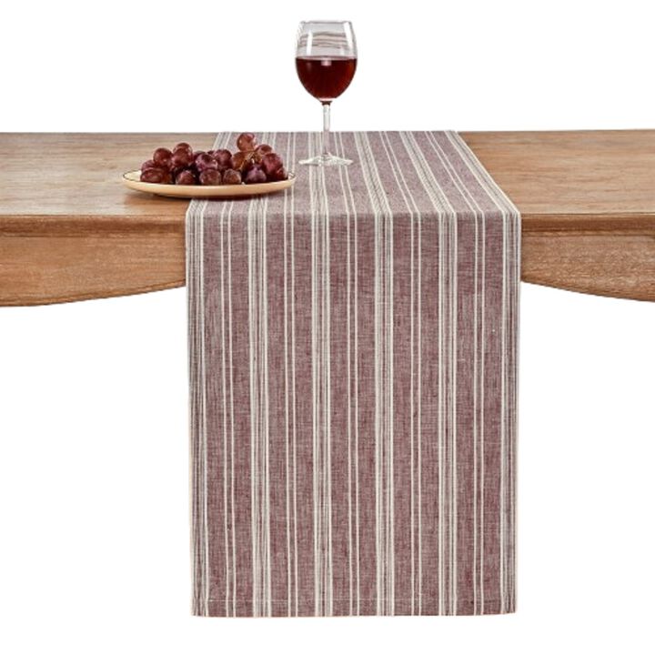 Solino Home 100% Pure Linen Table Runner 14 x 108 Inch | Chelsea Stripe