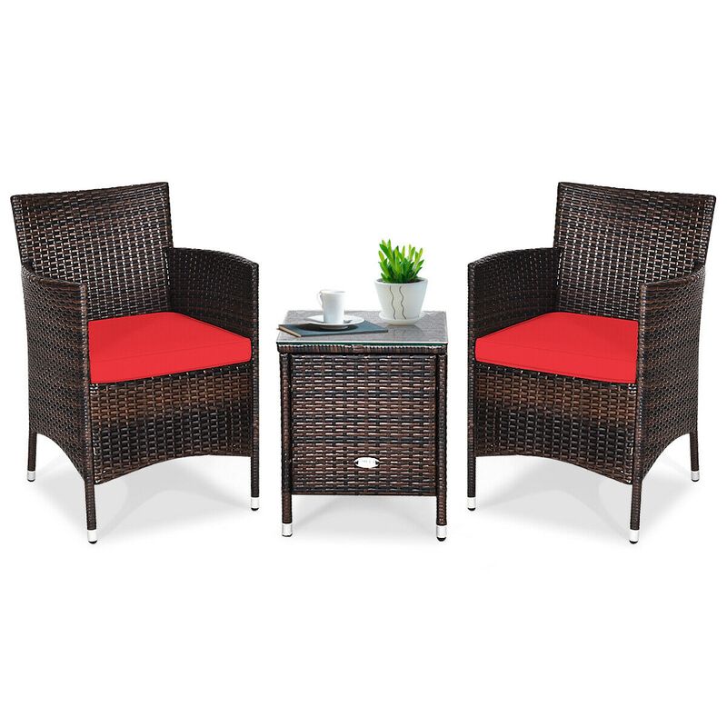 3 Pieces Ergonomic Wicker Patio Conversation Set-Red