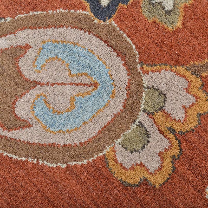 RUGSOTIC CARPETS HAND TUFTED WOOL ECO-FRIENDLY AREA RUGS  - 8'x8', Round Shape, Orange, Floral Modern Design, High Pile Thick Handmade Anti Skid Area Rugs for Living Room, Bed Room (K00151)